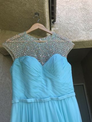 VTG La Femme Jeweled Satin Chiffon Evening Formal Prom Party Dress Tiffany Blue 3
