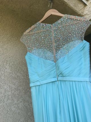 VTG La Femme Jeweled Satin Chiffon Evening Formal Prom Party Dress Tiffany Blue 4