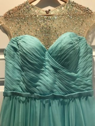 VTG La Femme Jeweled Satin Chiffon Evening Formal Prom Party Dress Tiffany Blue 7