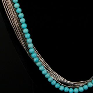 VTG Sterling Silver NAVAJO Turquoise Bead Strand Liquid Silver Necklace - 42.  5g 2