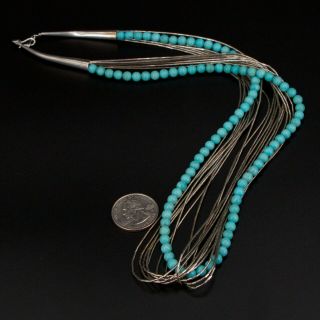 VTG Sterling Silver NAVAJO Turquoise Bead Strand Liquid Silver Necklace - 42.  5g 3