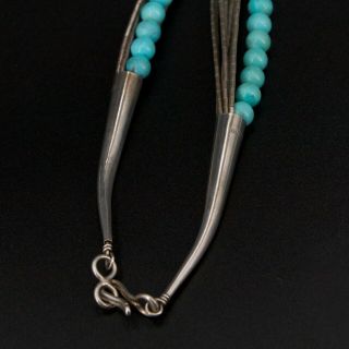 VTG Sterling Silver NAVAJO Turquoise Bead Strand Liquid Silver Necklace - 42.  5g 4