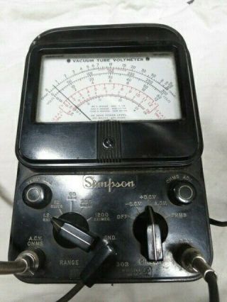 Vintage Simpson Model 303 Vtvm With Test Leads - Powers Up