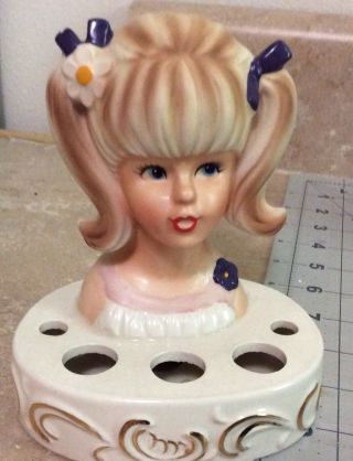 Vintage Lady Head Vase Lipstick Holder Enesco Japan