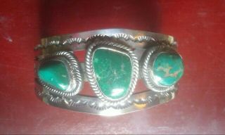 Vintage Fox Turquoise & Sterling Silver Cuff Bracelet.  91.  2 Grams Navajo Signed