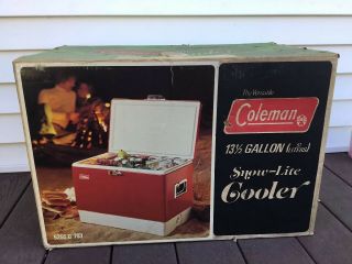 Nos Vtg Coleman Snow - Lite Steel Cooler W Box 5255 C703 Red 13 1/2 Gallon