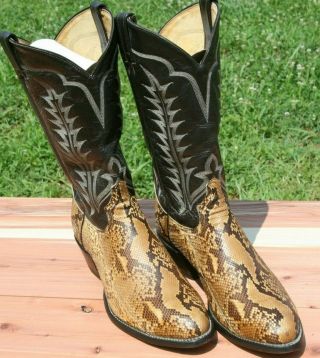 Tony Lama Natural Python Snake Skin Cowboy Boots 12d Vintage Exotic Snakeskin