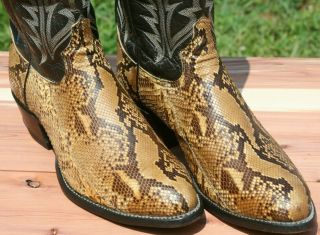 Tony Lama Natural Python Snake Skin Cowboy Boots 12D Vintage Exotic Snakeskin 2