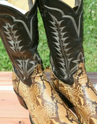 Tony Lama Natural Python Snake Skin Cowboy Boots 12D Vintage Exotic Snakeskin 3