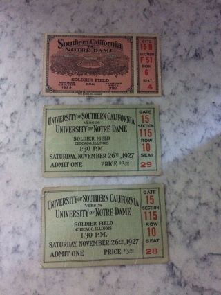 Vintage Notre Dame Football Ticket Stub Tickets Stubs 1927,  1929