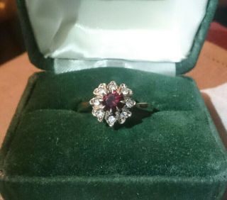 Vintage 9ct Yellow Gold Garnet And Spinel Ring Size R