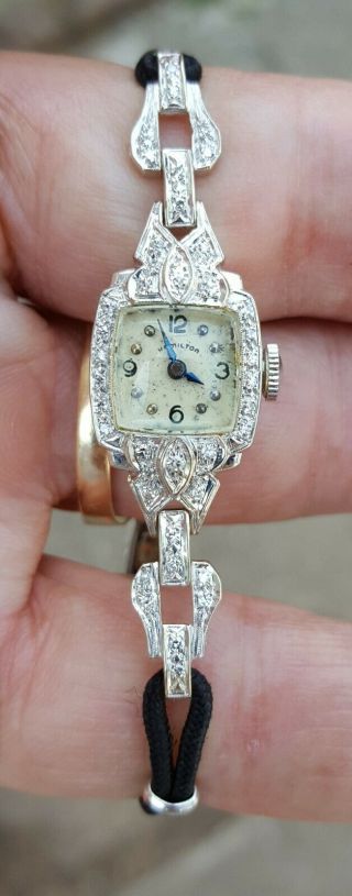 Vintage Antique 14k White Gold Hamilton Registered Diamond Edition Ladies Watch