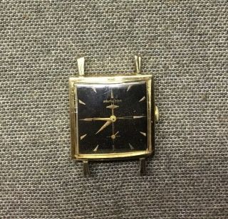 Vintage Hamilton Mens Wrist Watch - 14k,  Black Dial,  Running,  Square