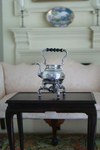 Vintage Obadiah Fisher Artisan Miniature Sterling Hot Water Kettle On Stand 1980 2