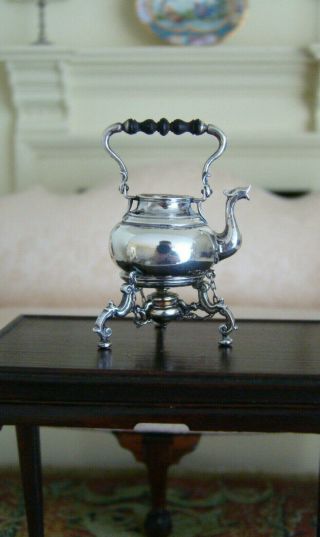 Vintage Obadiah Fisher Artisan Miniature Sterling Hot Water Kettle On Stand 1980 3