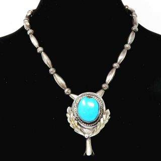 Nyjewel Vintage Sterling Silver Navajo Turquoise Pendant Necklace 14.  5 Inches