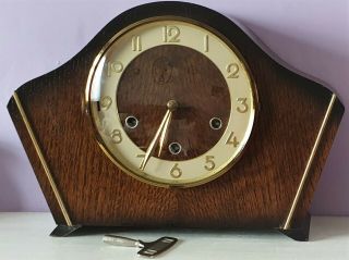 Vintage Smiths/enfield Oak Case Mantel Clock Westminster Chimes