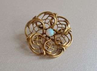 Antique Solid 10k Gold Art Nouveau Opal Swirl Flower Brooch Pin