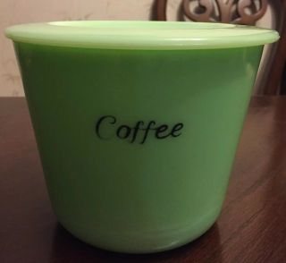 Vintage Jeannette Jadeite 40 Ounce Canister Jar Mckee Container With Lid Coffee