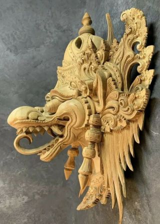 Vintage Hand Carved Wood Chinese Dragon Head Wall Hang Decor Rare Ornate Narural