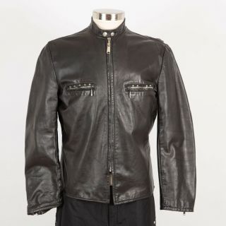 Men’s Brooks Vintage Leather Motorcycle Jacket Size M Medium Black