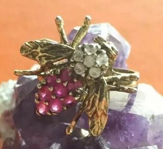 Rarely Seen Vintage Panetta Jeweled Bee Bug Insect Ring Sterling Vermeil Sz 6.  5