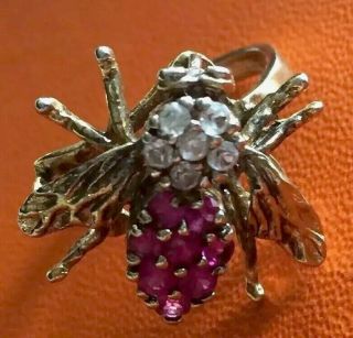 RARELY SEEN Vintage PANETTA Jeweled BEE BUG INSECT Ring Sterling Vermeil Sz 6.  5 2