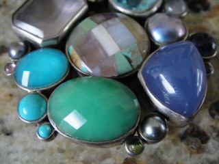STEPHEN DWECK Sterling Silver with Multi Gemstone Pin Brooch Rare Hard to Find 12
