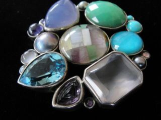 STEPHEN DWECK Sterling Silver with Multi Gemstone Pin Brooch Rare Hard to Find 2