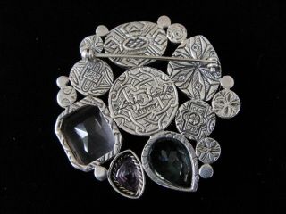 STEPHEN DWECK Sterling Silver with Multi Gemstone Pin Brooch Rare Hard to Find 4