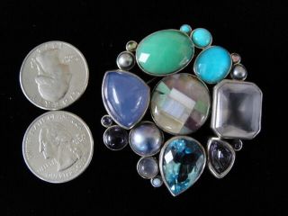 STEPHEN DWECK Sterling Silver with Multi Gemstone Pin Brooch Rare Hard to Find 6