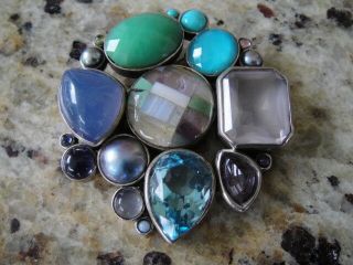 STEPHEN DWECK Sterling Silver with Multi Gemstone Pin Brooch Rare Hard to Find 7