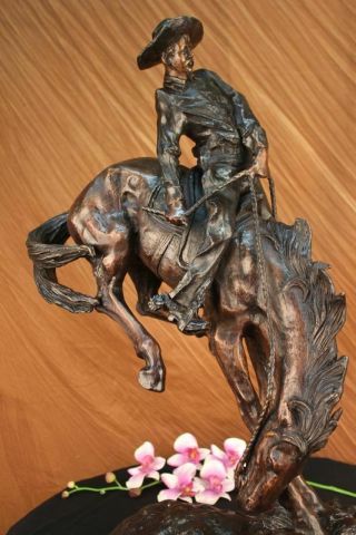 Vintage Frederic Remington Bronze Outlaw Cowboy Western Statue On Marble 27 " Art