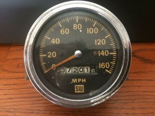 Vintage Sw Stewart Warner Speedometer Gauge 0 To 160 W/ Bracket White Numbers