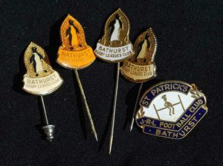 4 Vintage Bathurst Penguins Rugby League Club Pins & St.  Patricks Football Badge