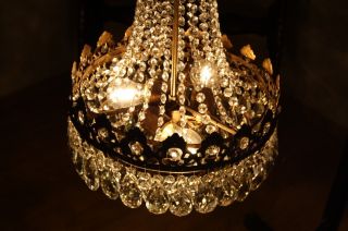 Antique Vintage French Basket Crystal Chandelier Brass Ceiling Lamp 14  DIAMETR 3