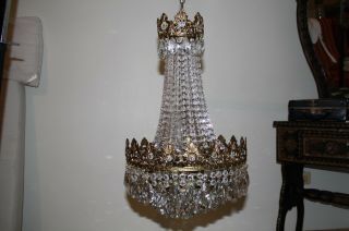 Antique Vintage French Basket Crystal Chandelier Brass Ceiling Lamp 14  DIAMETR 6