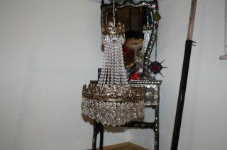 Antique Vintage French Basket Crystal Chandelier Brass Ceiling Lamp 14  DIAMETR 7