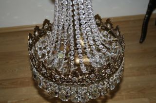 Antique Vintage French Basket Crystal Chandelier Brass Ceiling Lamp 14  DIAMETR 9