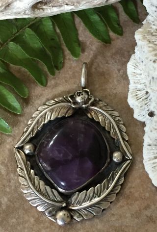 Vintage Native American Purple Sugilite Sterling Silver Pendant Signed Bm