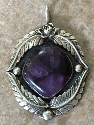 Vintage Native American Purple Sugilite Sterling Silver Pendant Signed BM 2