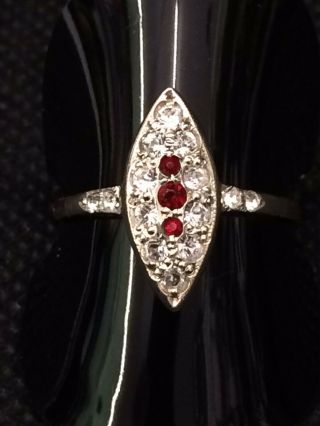 Vintage 9ct & Silver Red And White Paste Set Cluster Ring