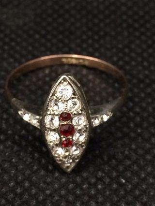 Vintage 9ct & Silver Red And White Paste Set Cluster Ring 2