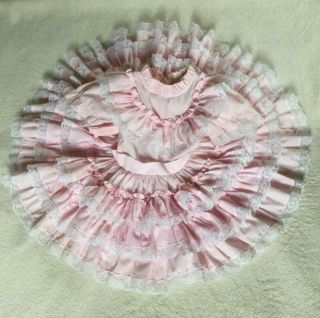 Vintage Girl Dress Frilly Pink Ruffles & Lace Party Pageant Size 7