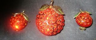 Vtg Rhinestone Lucite Forbidden Fruit Apple Pin Brooch & Earrings Set