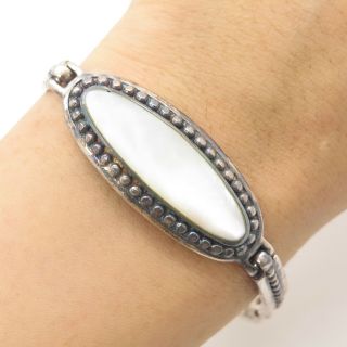 Vtg 925 Sterling Silver Real Large Mother - Of - Pearl Link Bracelet 7 3/4 "