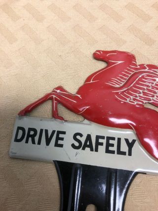 Vintage Mobil Oil Metal Pegasus Drive Safely License Plate Topper 3