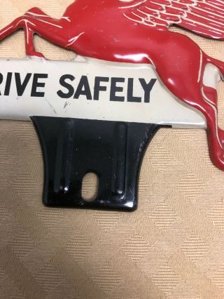 Vintage Mobil Oil Metal Pegasus Drive Safely License Plate Topper 4