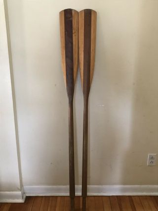 Matched Pair 60 " Two Tone Hardwood Vintage Antique Wooden Oar Paddle