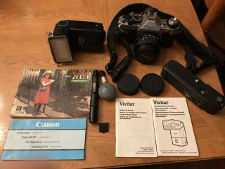 Vintage Canon Ae - 1 Program Camera Vivitar 3500 Flash &50mm Lens & Power Winder